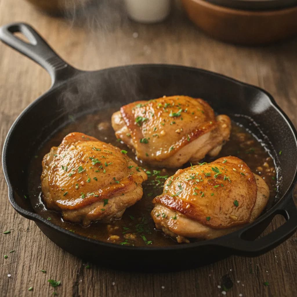 One-Pan Garlic Butter Chicken, close-up food photography