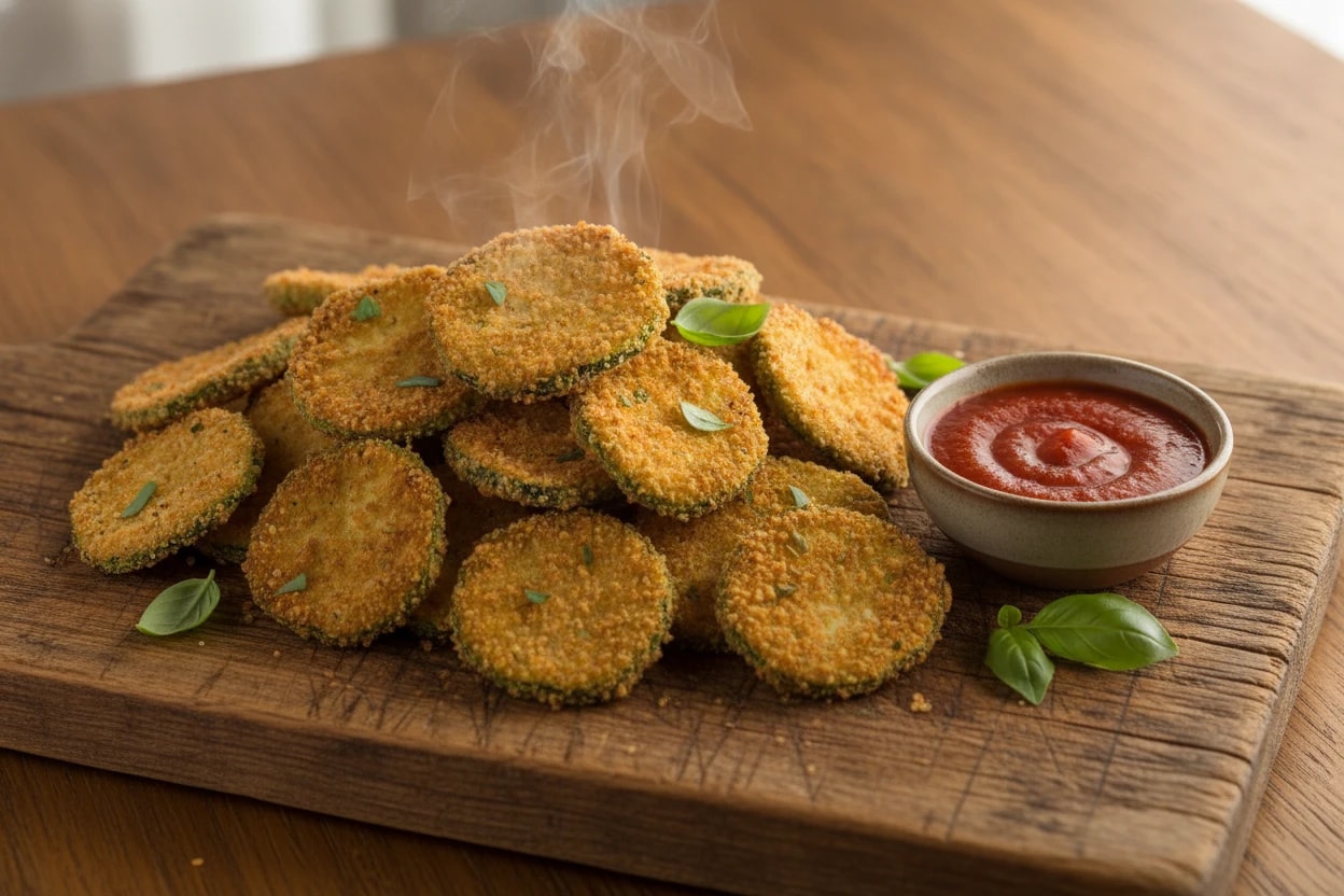 Crispy Air Fryer Parmesan Zucchini Chips, close-up food photography